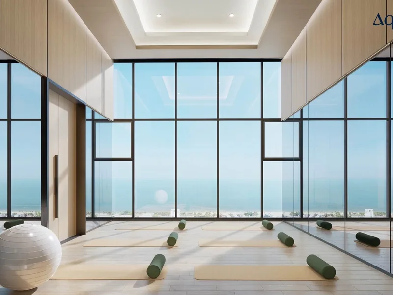 Architectural render of a yoga studio with window light at Aquarous Jomtien Pattaya, Pattaya