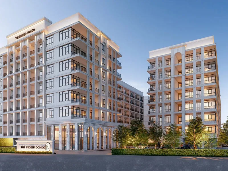 Architectural render of the residential buildings and landscaped frontage at The Indeed Condo Pattaya, Pattaya