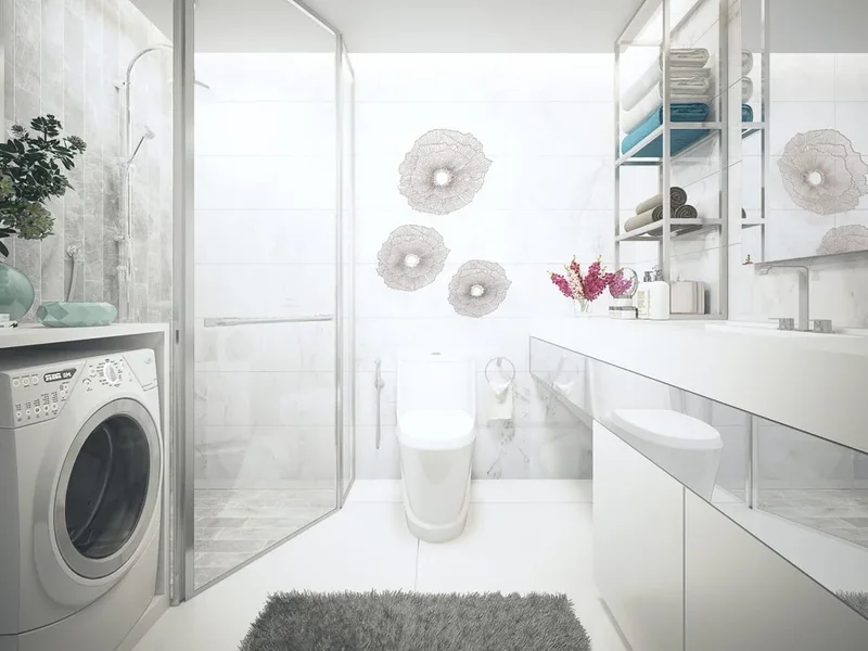 Architectural render of a bathroom with a washing machine at Siam Oriental Dream, Pattaya