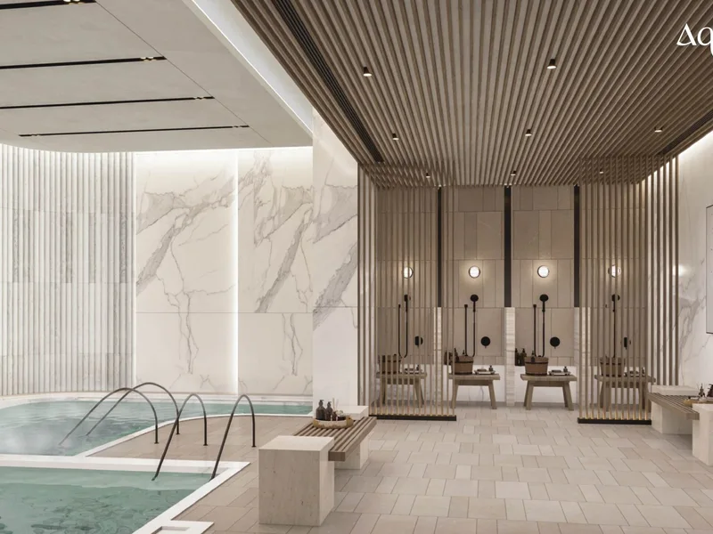 Architectural render of an indoor spa bathing area at Aquarous Jomtien Pattaya, Pattaya