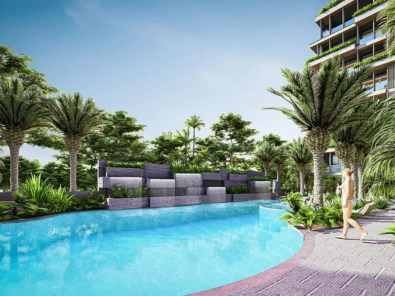 Architectural render of the garden swimming pool at Siam Oriental Oasis, Pattaya