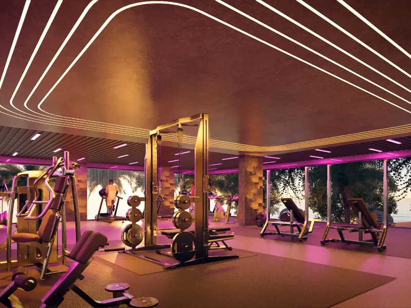 Architectural render of the fitness room at The Riviera Palm Beach Wongamat, Pattaya