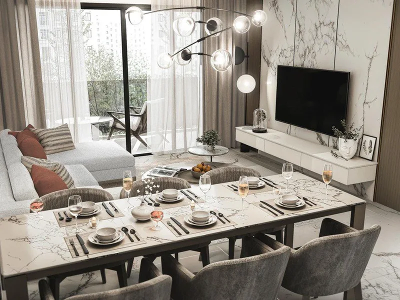 Avenue Boutique Condominium — Living and dining area (render)