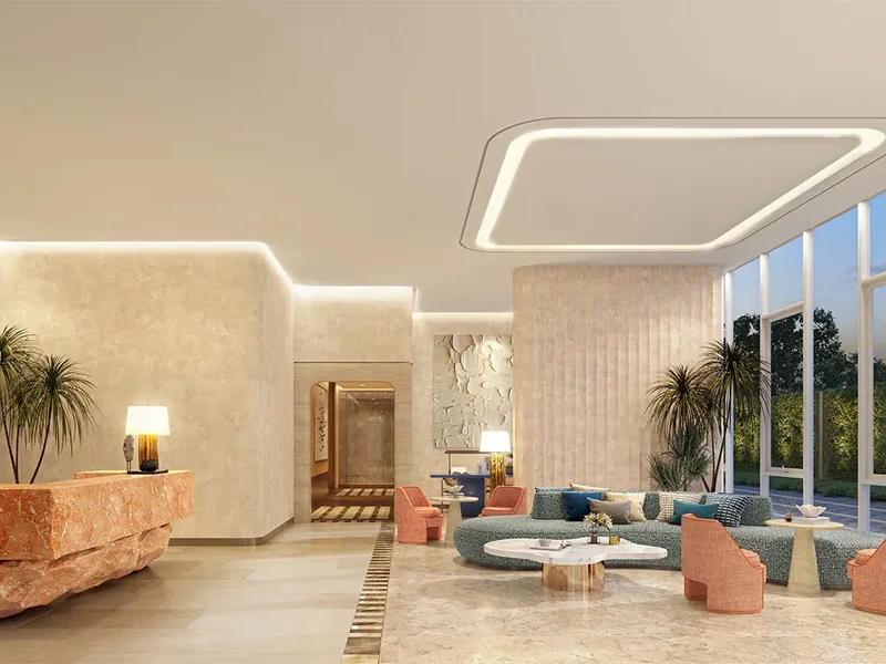Architectural render of the lobby seating area at PTY Residence Sai 1, Pattaya