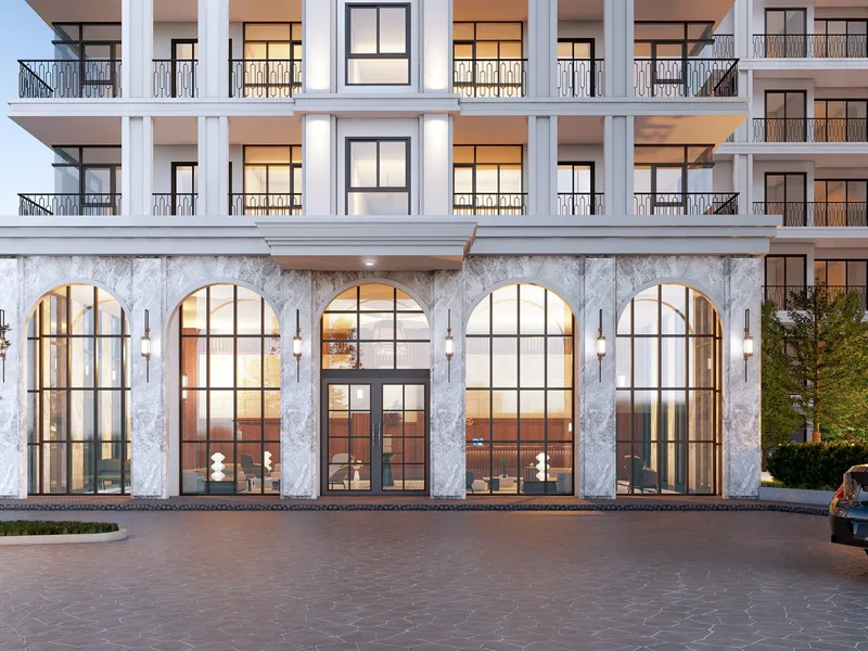 Architectural render of the main entrance facade at The Indeed Condo Pattaya, Pattaya