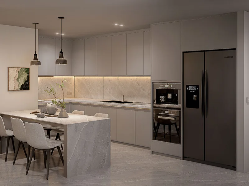 Zensiri Residences Jomtien — Kitchen and dining area (render)