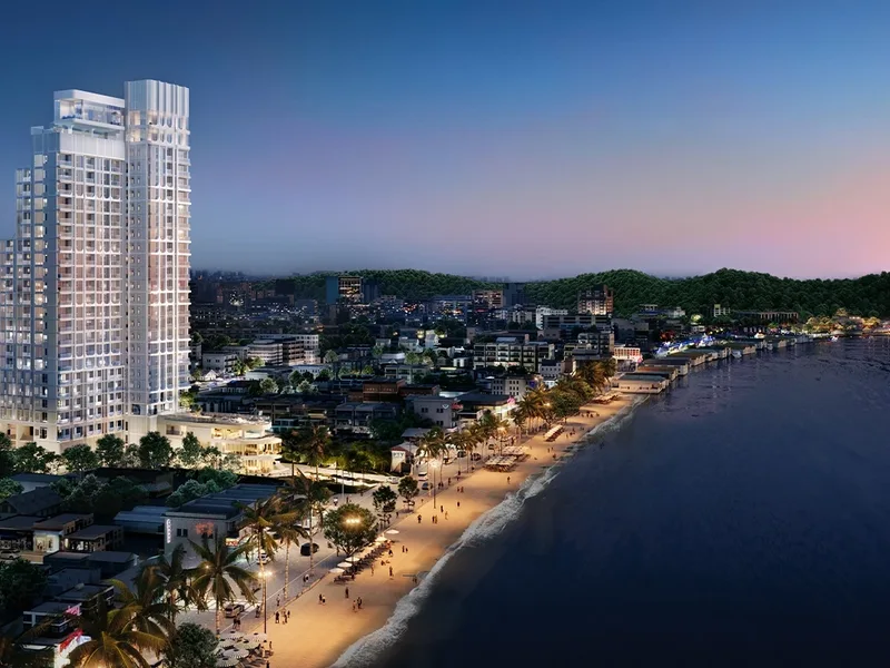 Architectural render of the tower within the coastal skyline at PTY Residence Sai 1, Pattaya