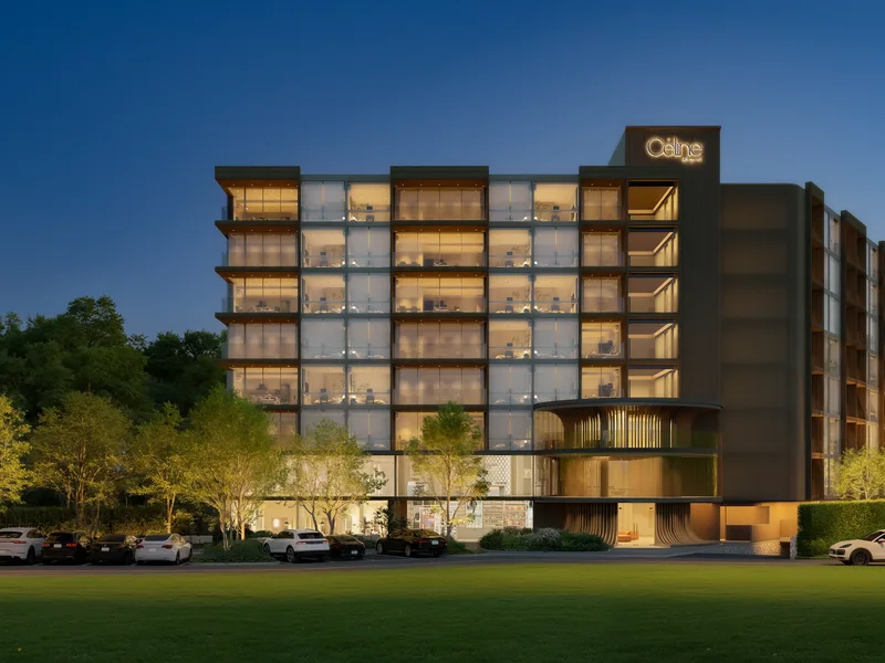 CГ©line Wongamat Condominium — Exterior at dusk (render)