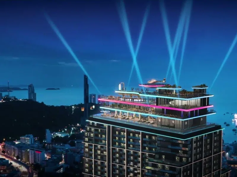 Grand Solaire Noble — Rooftop at night (render)