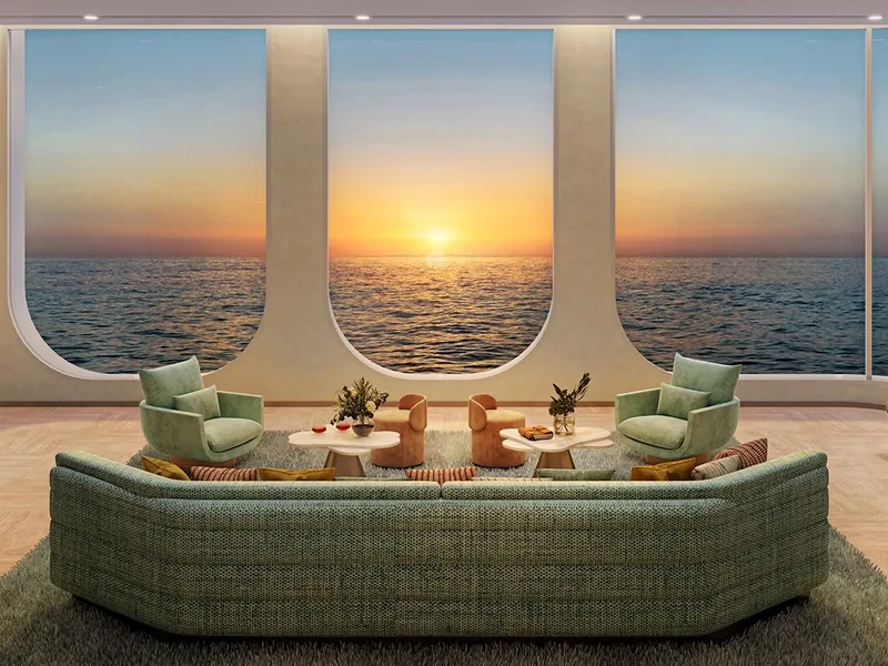 Architectural render of a lounge at sunset at PTY Residence Sai 1, Pattaya