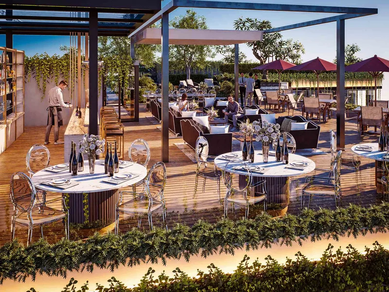 The Riviera Beverly Hills Residences — Outdoor dining terrace (render)