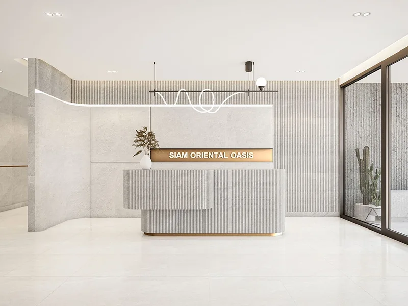 Architectural render of the reception lobby at Siam Oriental Oasis, Pattaya