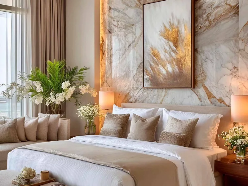 Architectural render of a bright bedroom at The Riviera Palm Beach Wongamat, Pattaya